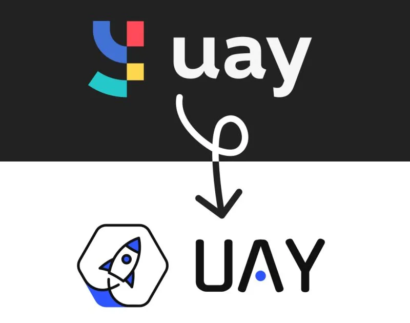 Visualisierung des neuen uay Brandings mit Indigo-Blau, Rakete und Hexagon